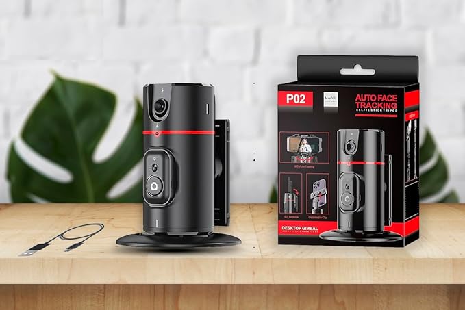 P02 Magic Snapshot auto face tracking desktop gimbal in black.