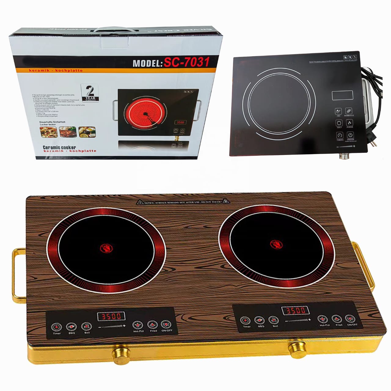 a Silver Crest ceramic cooker with a wood grain finish.