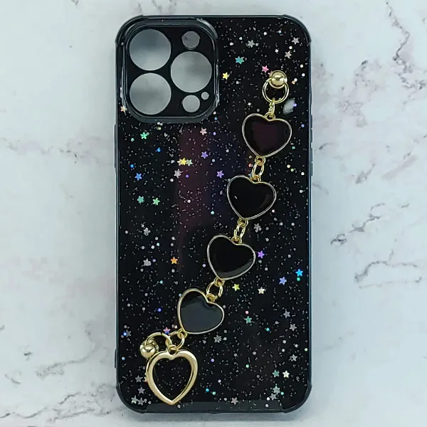 black glitter smartphone case featuring an attached.