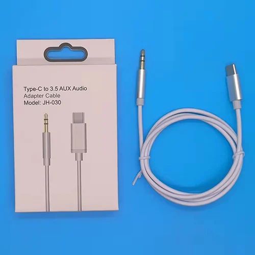 white Type-C to 3.5mm AUX audio adapter cable model JH-030