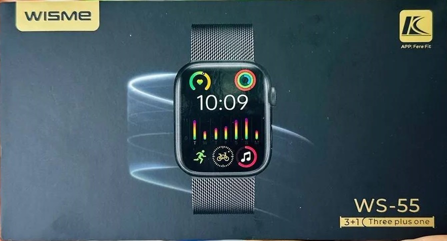 Wisme WS-55 smartwatch,typically sold with three interchangeable straps.