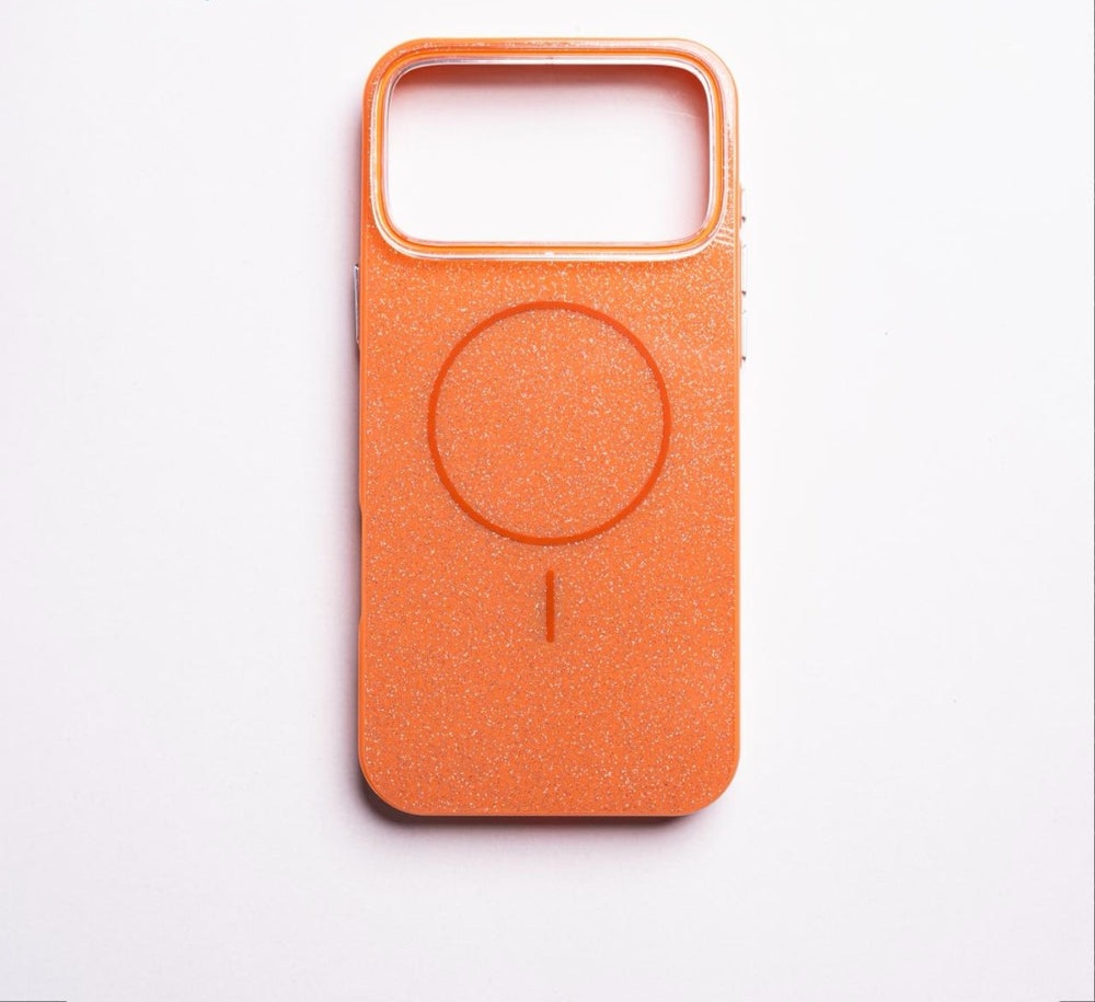 orange glitter MagSafe protective phone case,iPhone 17 Pro Max.