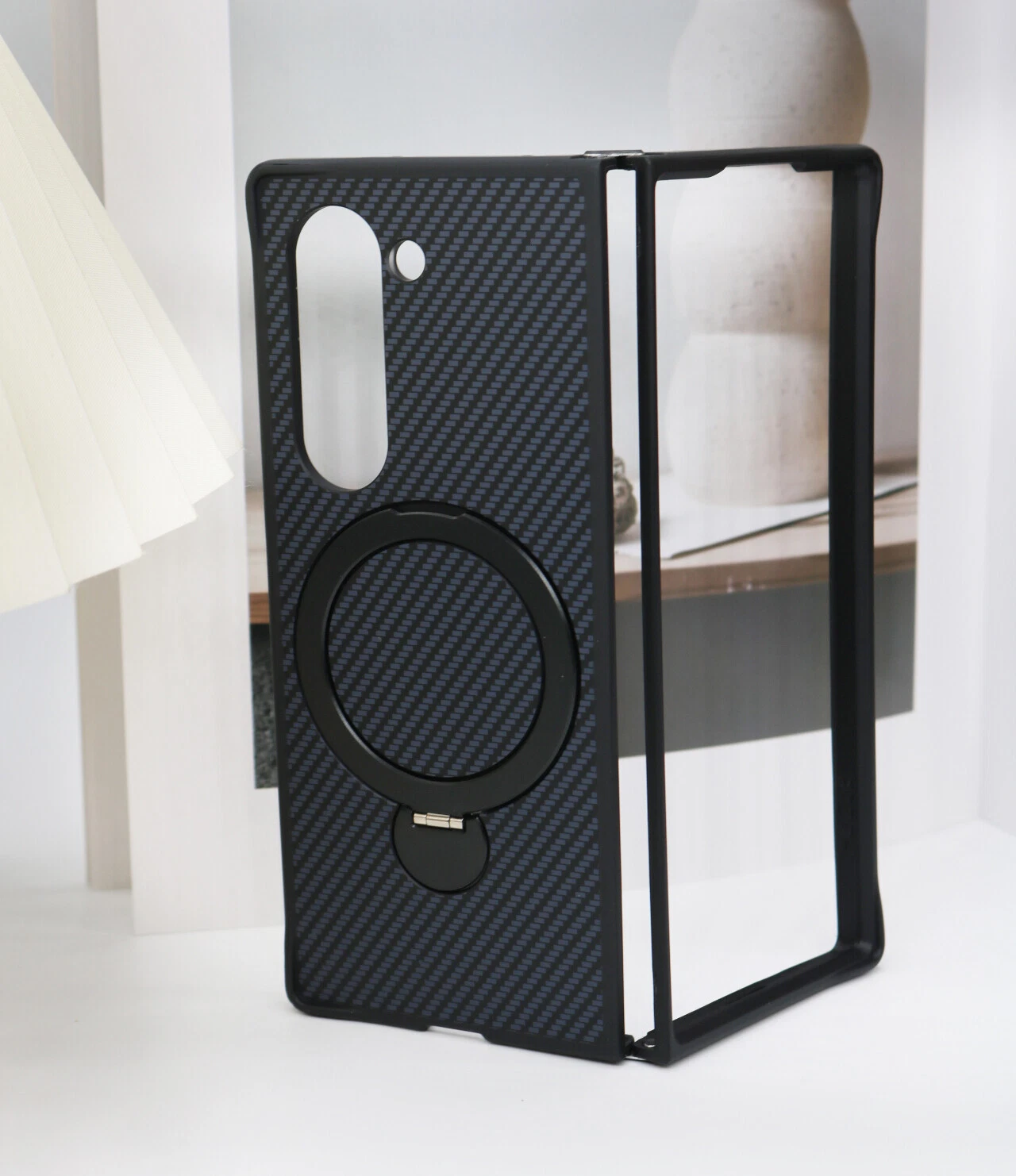 Premium Carbon Fiber Texture MagSafe Magnetic Stand Case.