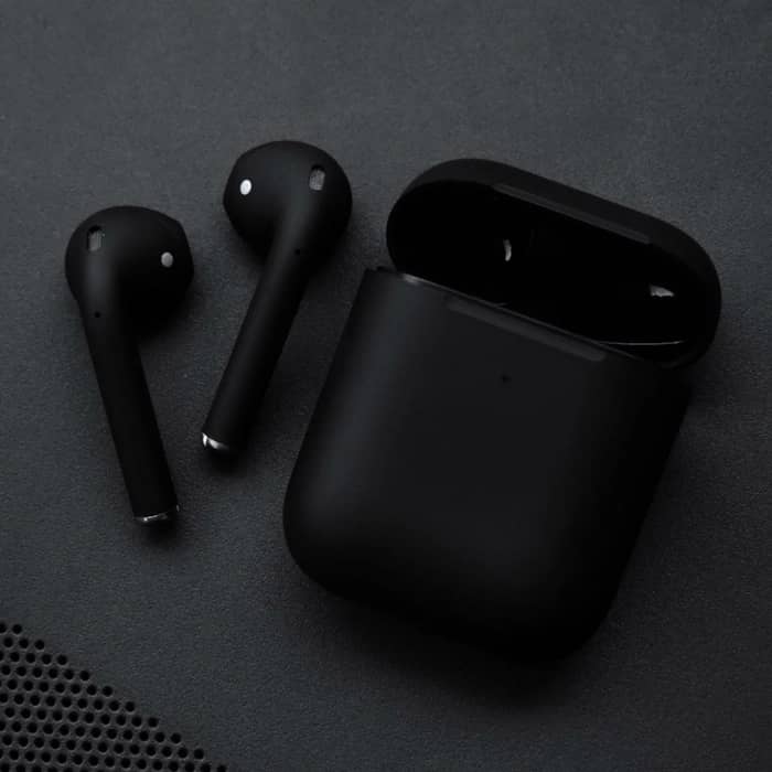 Black wireless  stereo earbuds in a branded box